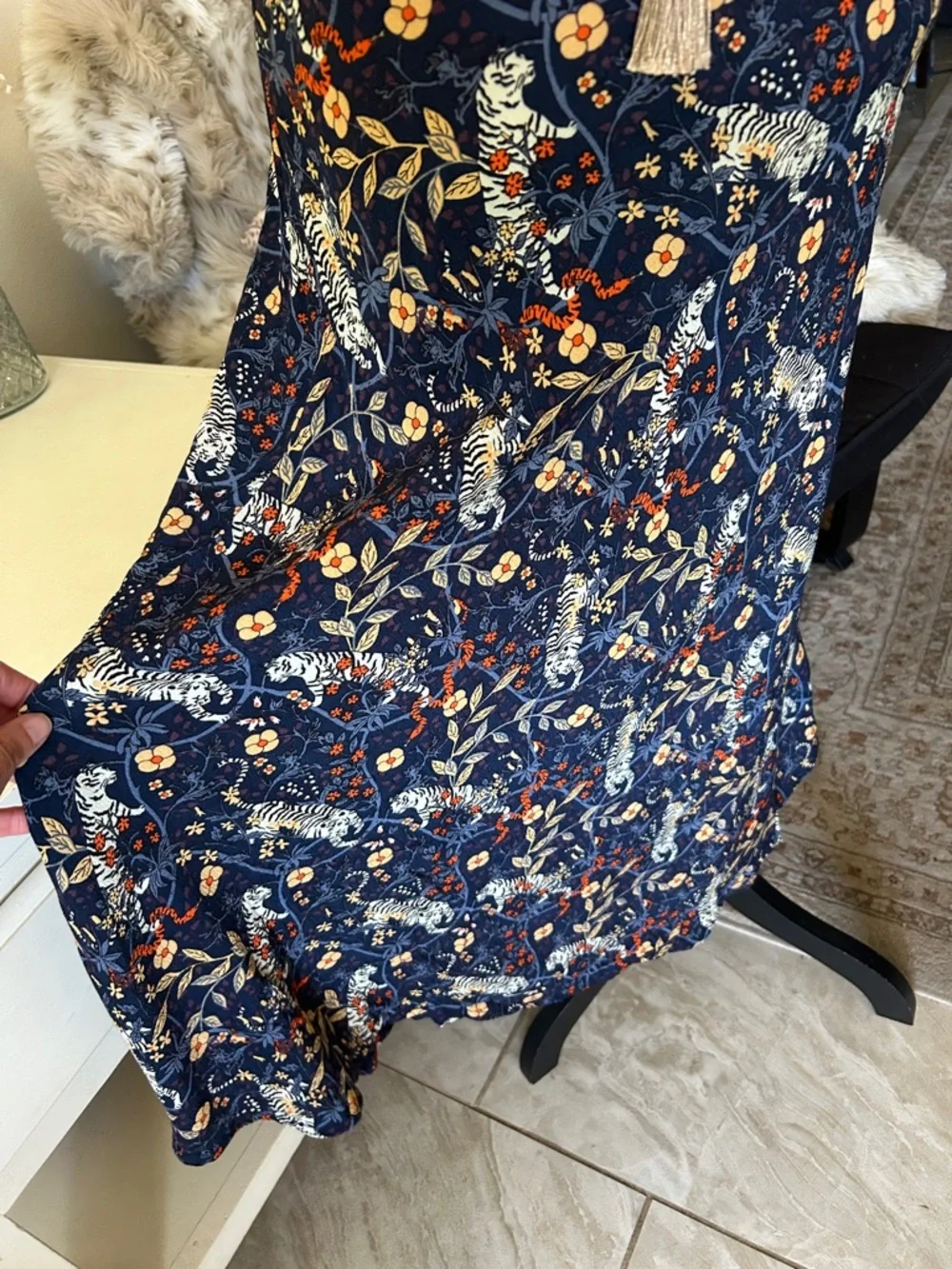 NWT urban outfitters novelty floral tiger animal printed midi flowy skirt S - Picture 3 of 11